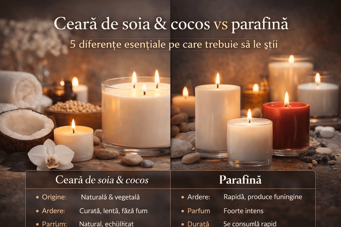 Ceară de soia & cocos vs parafină – 5 diferențe esențiale pe care trebuie să le știi